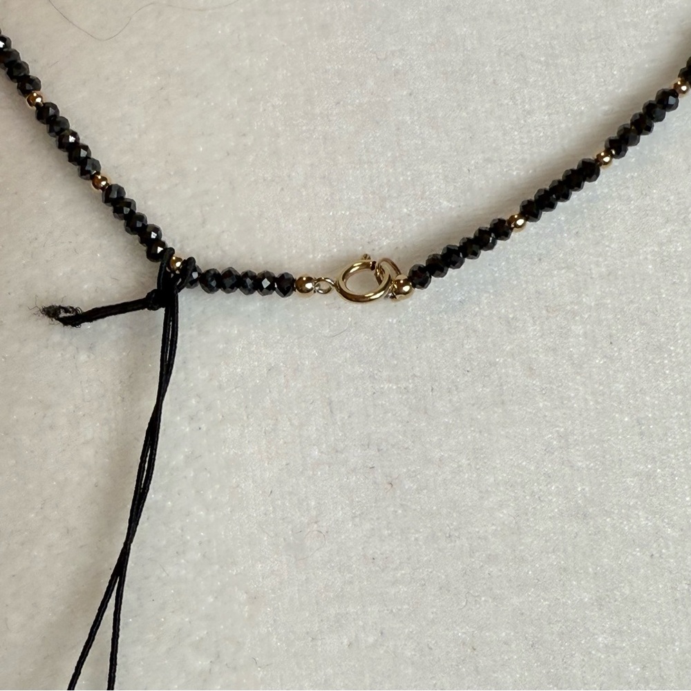 Elegant 14K Gold and Black Spinel Choker Necklace NWT 16” Delicate & Elegant. - Picture 6 of 12